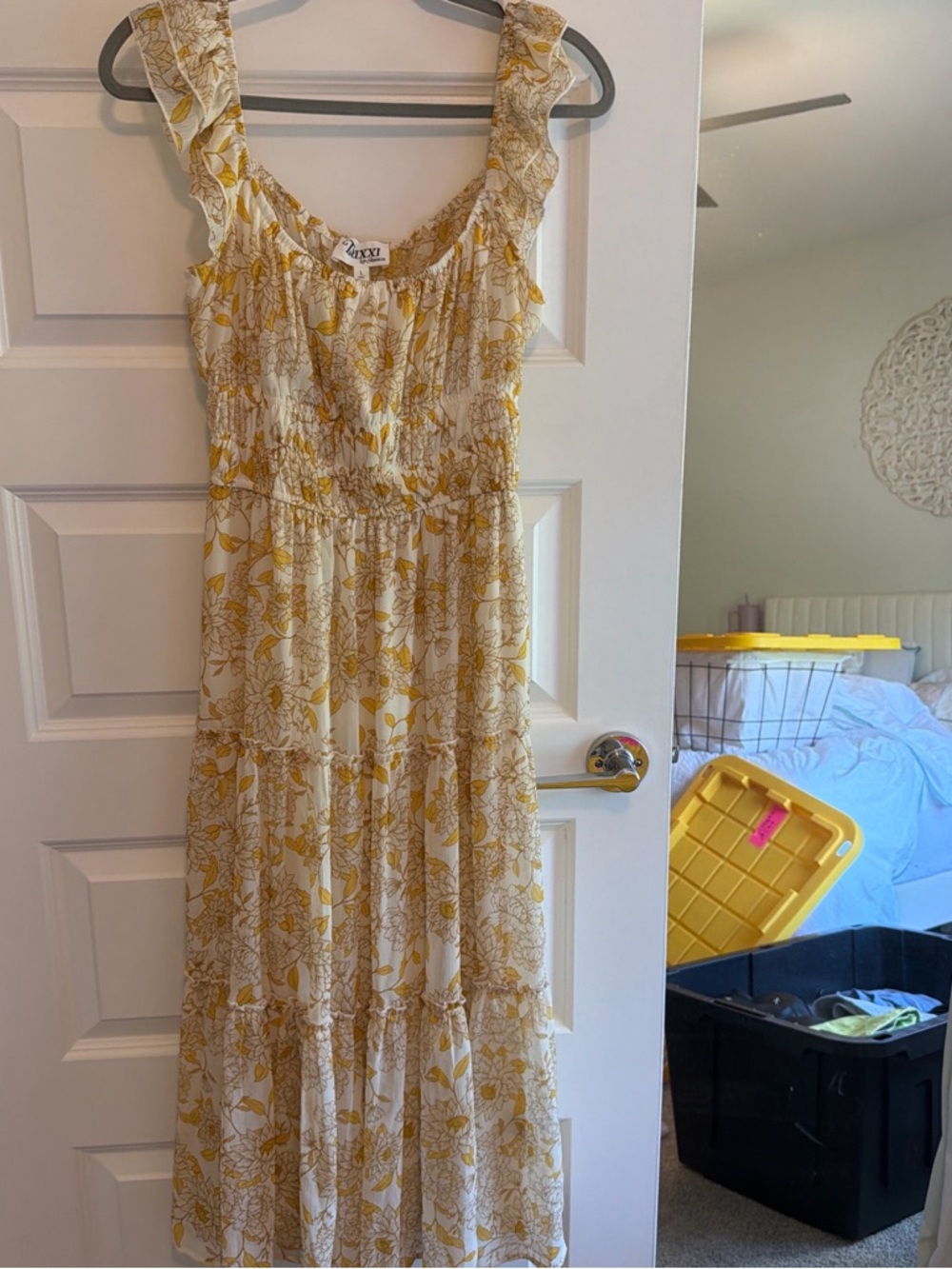 Sunflower Print Ruffle Strap Maxi Dress - Yellow on Cream